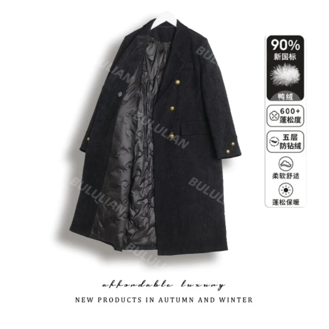 【23561】24年新款90白鸭绒羽绒服西装外套长款大衣韩版冬季