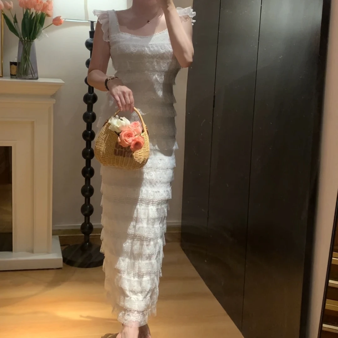 魅鹊 50158 法式时尚气质优雅蕾丝仙女裙