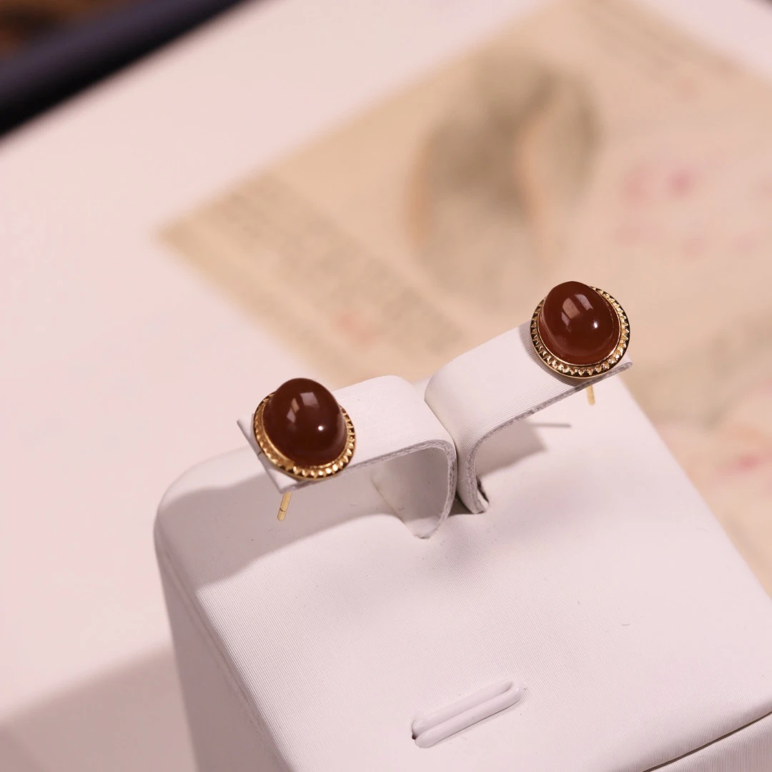 【糖玉耳饰】瑾玉和田玉糖玉蛋面耳钉约8*7*4多样性发一F1735