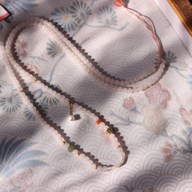 【丛中笑】瑾玉 和田玉樱花粉藕设计款珠链 3-4mm B1437-1