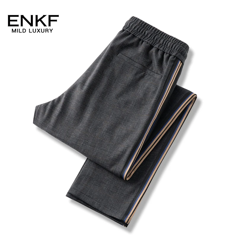 mengkoutou冬季厚款休闲裤男士时尚中青年条纹撞色户外弹力直筒潮