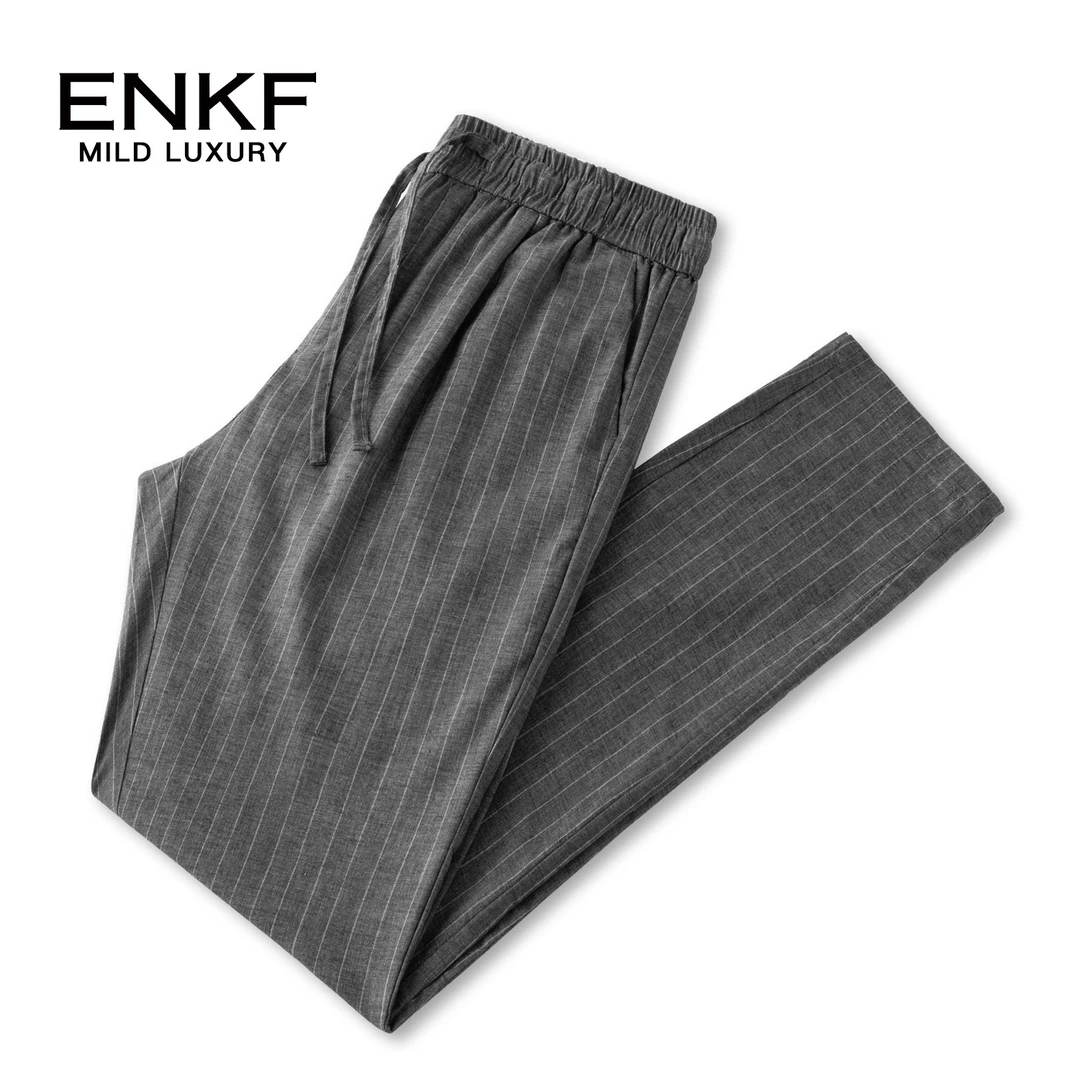 mengkoutou男裤子时尚轻奢条纹休闲裤拼接春夏新款透气弹力简约