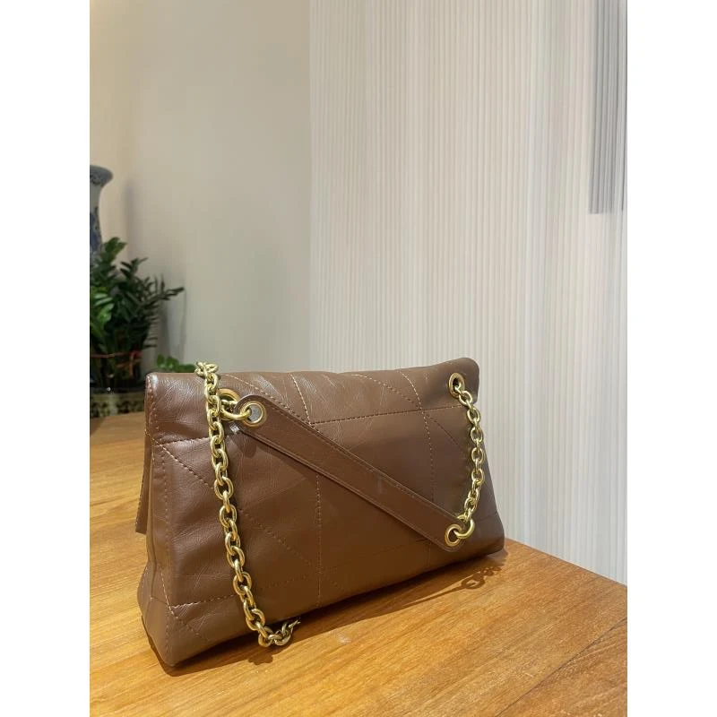 HIRMRIS手工真皮包金扣550007-3-栗 斜纹折叠斜跨阳栗 三角阳