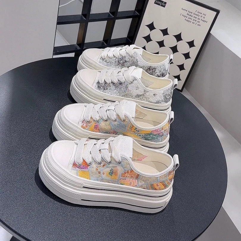 厚底花色小白鞋女2024新款百搭网纱透气休闲鞋 XYB 09-3