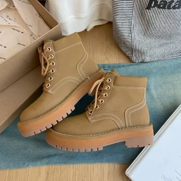 厚底马丁靴女2024秋冬新款英伦风休闲百搭大黄靴 KKY  7800-1092