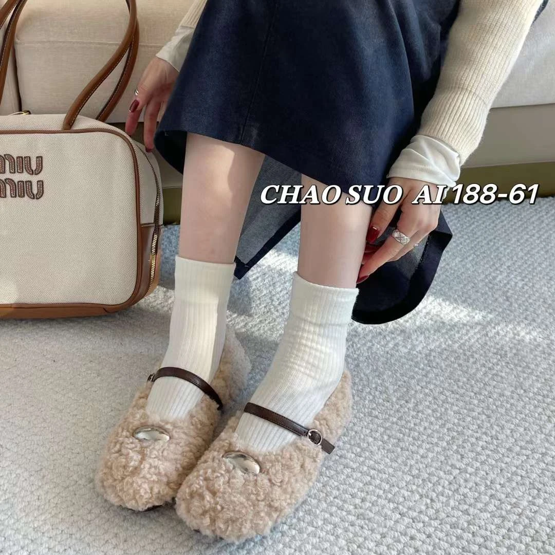 毛毛鞋 平底玛丽珍冬季羊糕毛平底单鞋豆豆鞋 CSA 188-61