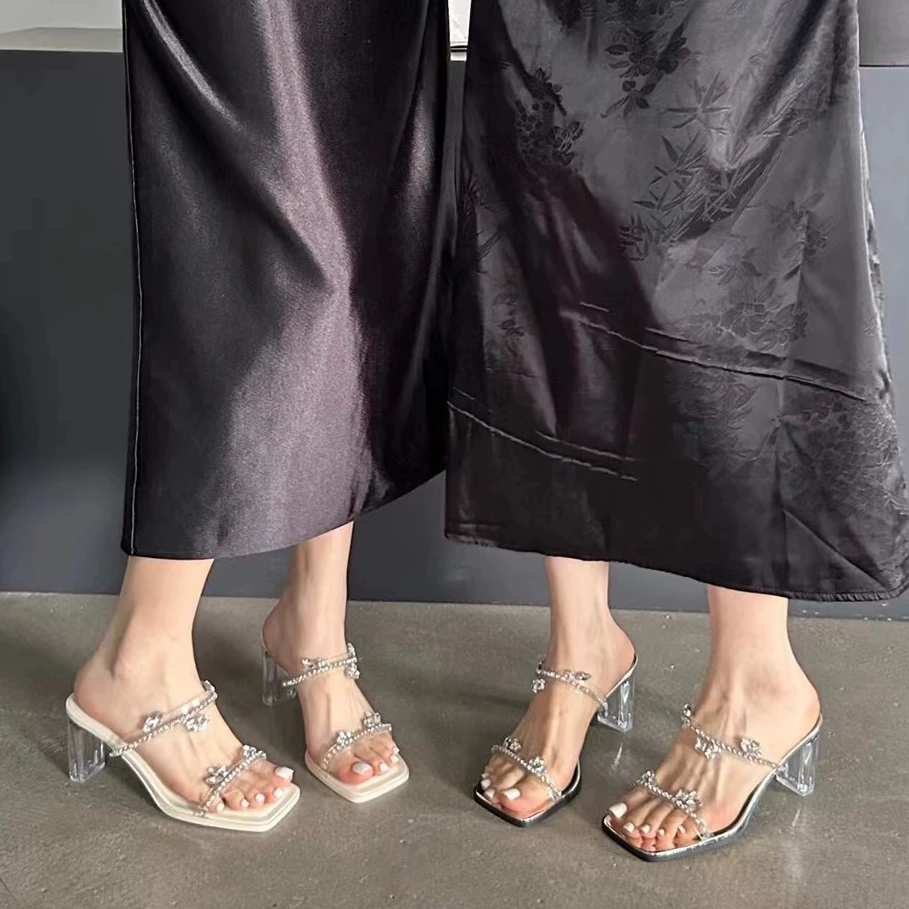 仙女水钻一字拖MLSY2024透明带水晶跟露趾夏季新款凉拖88076