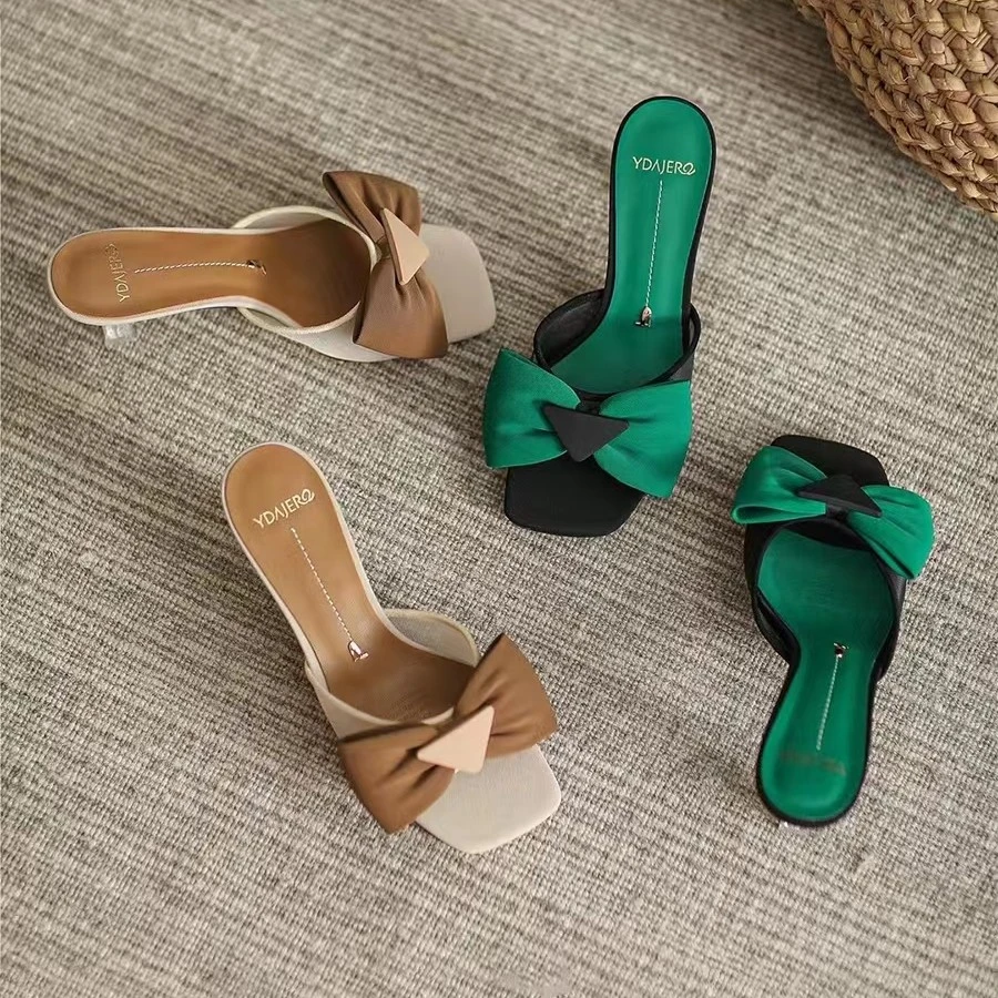 YDJR拖鞋女夏季新款拼色蝴蝶结半拖高跟292358   1a区通道8号8-2