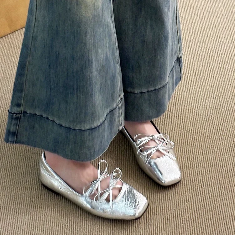 法式蝴蝶结鞋女2024新款春夏气质仙女方头浅口单鞋 JRX 8257