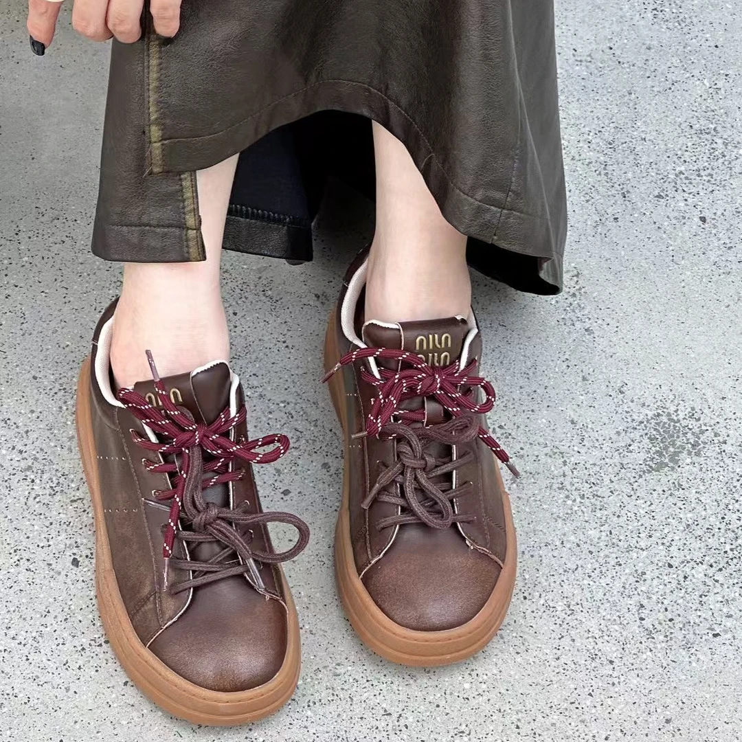 厚底复古双鞋带板鞋女2024新款百搭运动休闲鞋小白鞋MSBE  7-2550