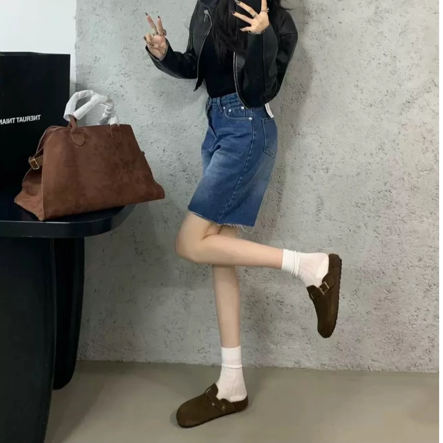 冬季必入款 毛毛勃肯鞋 真皮皮带扣一脚蹬半拖女 058-18