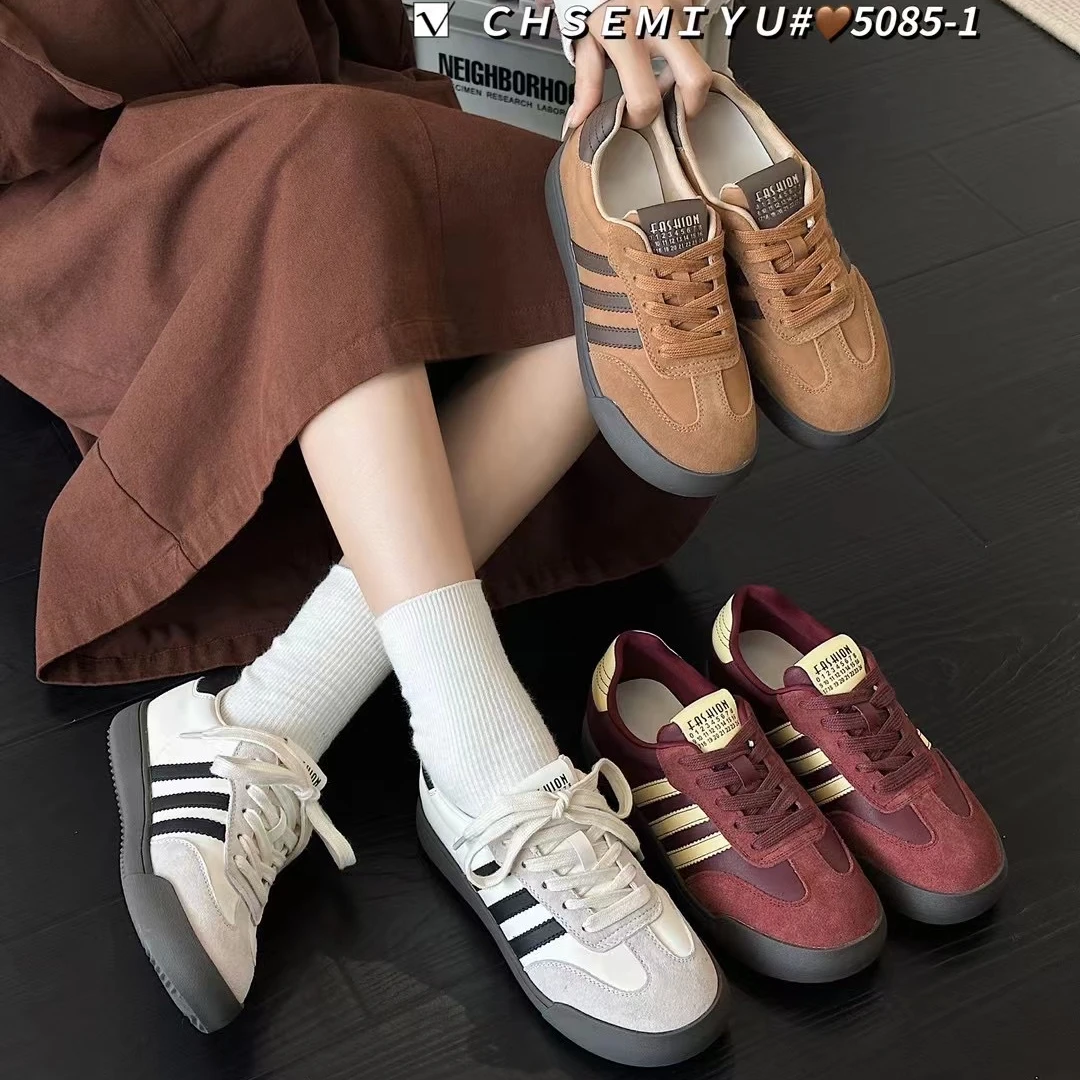 真皮复古德训鞋女经典款2024秋季新款磨砂牛皮小白鞋 CSMY 5085-1