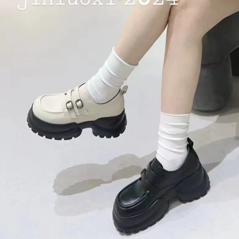 真皮粗跟厚底小皮鞋女2024秋季新款轻便舒适乐福鞋JRX 5725-12
