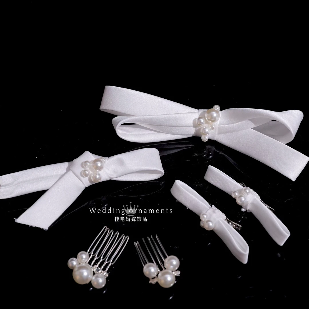 3041精致韩系蝴蝶结发带鸭嘴夹加厚款百搭气质公主风对夹新娘头饰