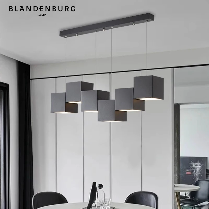 方块餐厅吊灯现代简约创意设计吧台灯艺术风格装饰网红个性餐桌灯