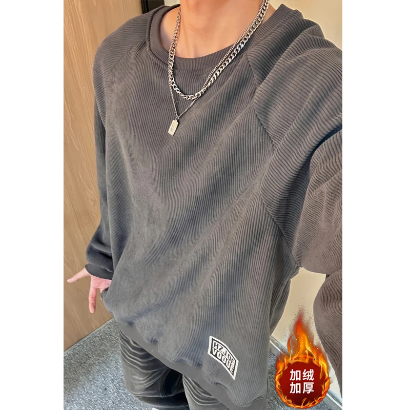 更凡cleanfit秋冬男款爆款2025加绒灯芯绒简约圆领卫衣休闲打底衫