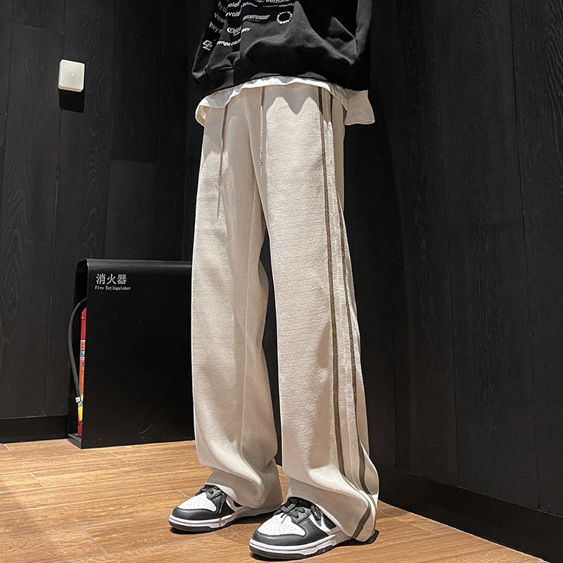 棕色美拉德灯芯绒裤子oversize美式复古直筒裤男雪尼尔加厚阔腿裤