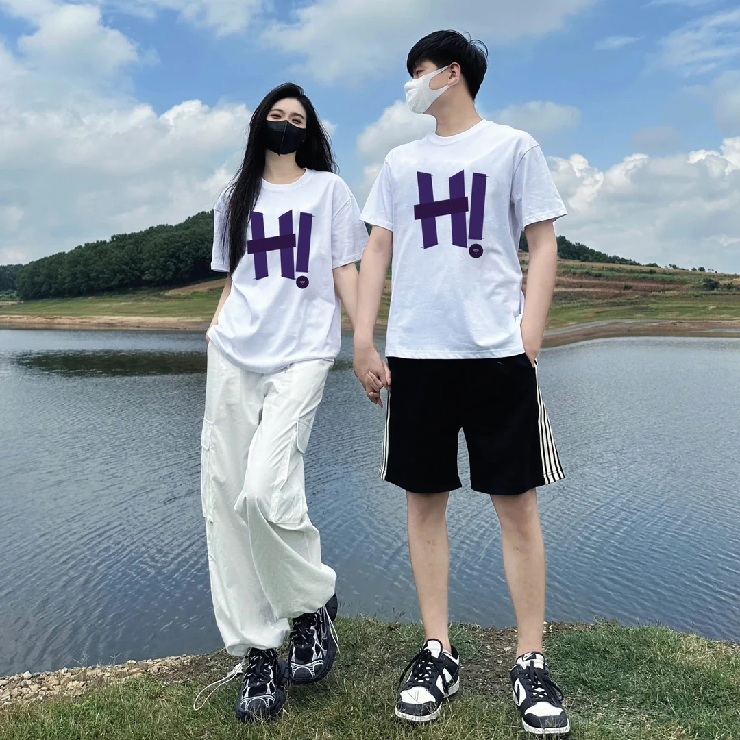 潮流港风设计感纯棉短袖男夏季圆领时尚半袖宽松字母T恤情侣装ins