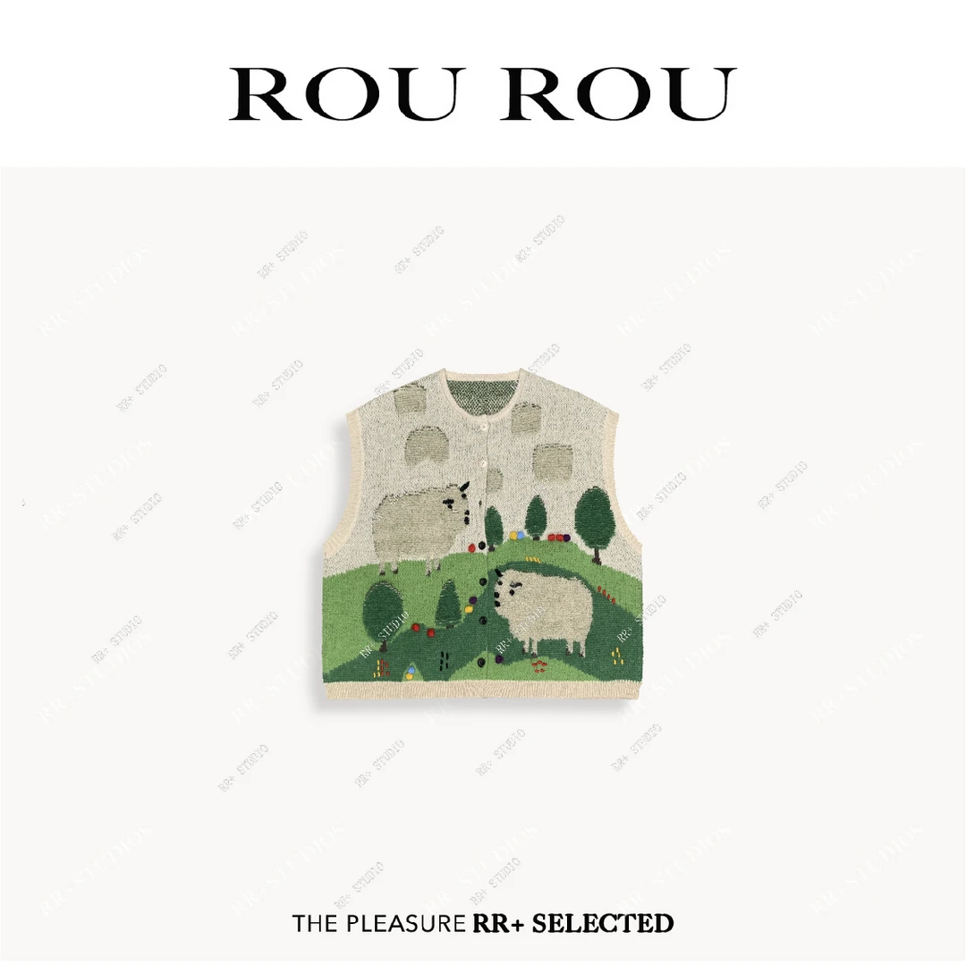 『豆公子』21298森系立体提花小羊针织马夹女秋小清新可爱宽松开衫