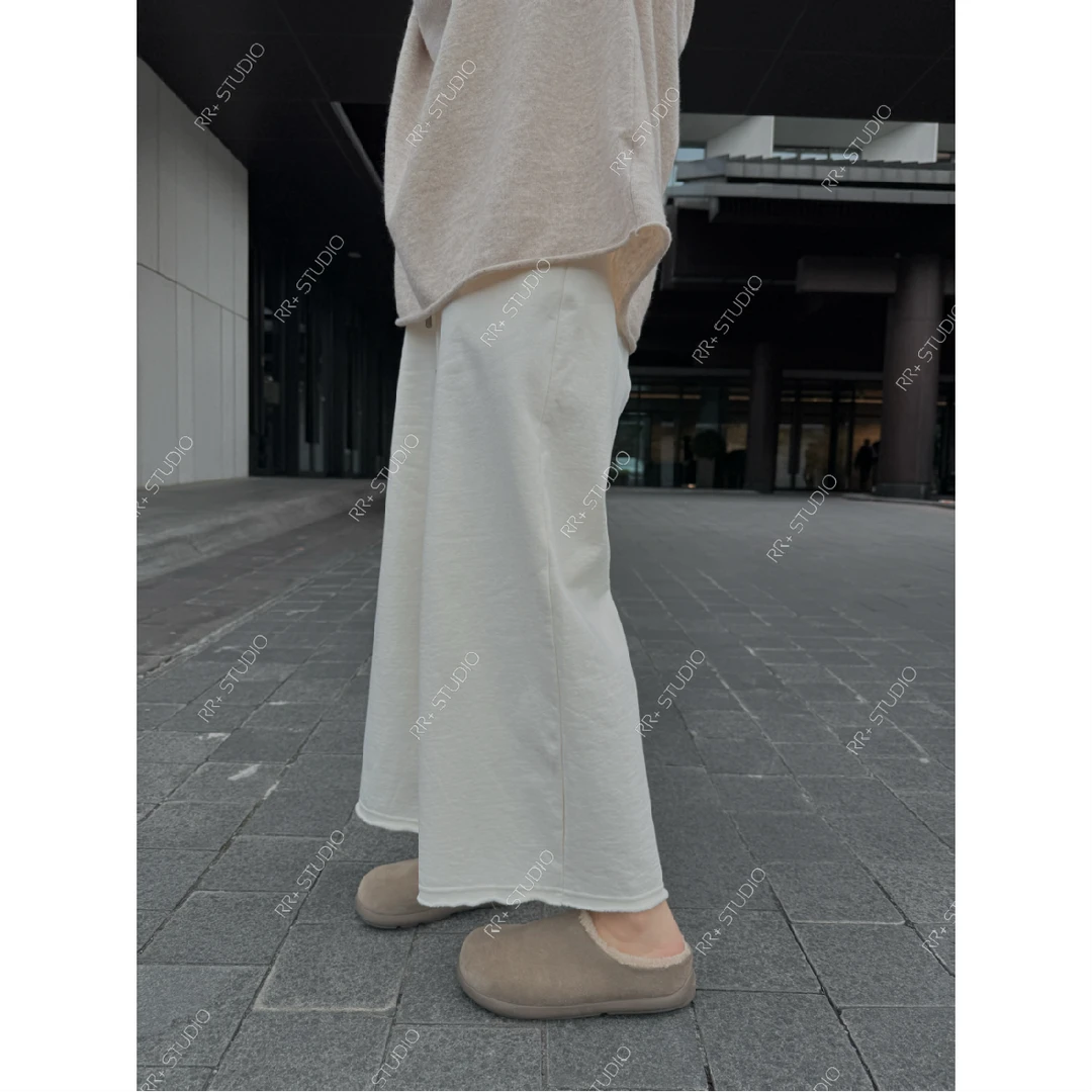 『豆公子』21601基础百搭松紧腰加绒阔腿裤女秋冬保暖宽松垂感长裤