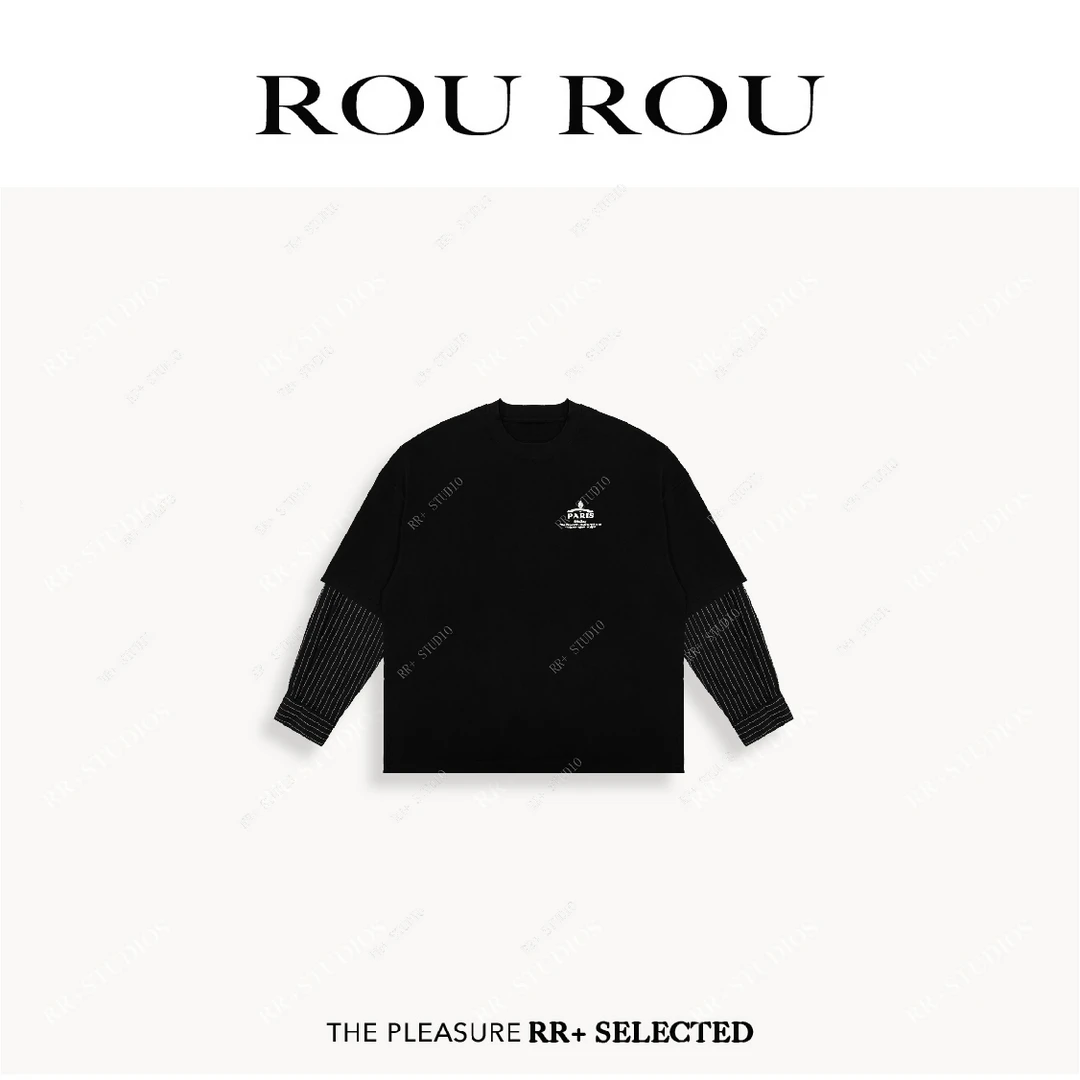 『豆公子』19377韩版ins小众假两件条纹长袖T恤女休闲百搭宽松上衣