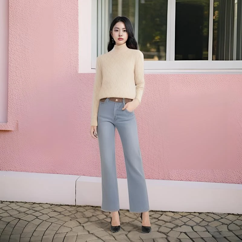 内蒙古特产 纯山羊绒女式堆堆领套衫针织网眼休闲时尚百搭网红爆