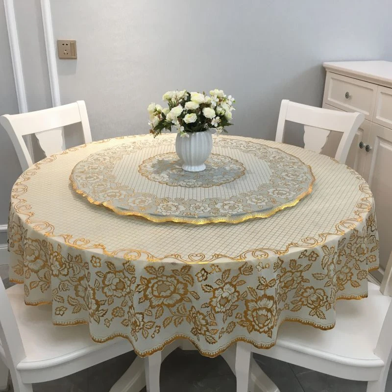 双层带转盘圆桌布防水防油防烫免洗PVC欧式大圆形餐桌布圆台布