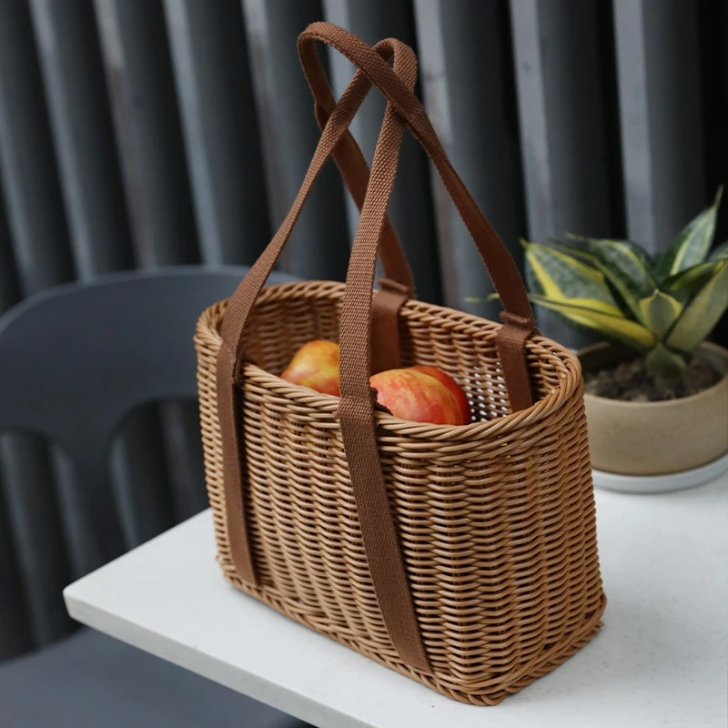 桂味源 买菜篮子塑料编织筐购物篮采摘篮野餐篮手提洗澡篮沐浴筐