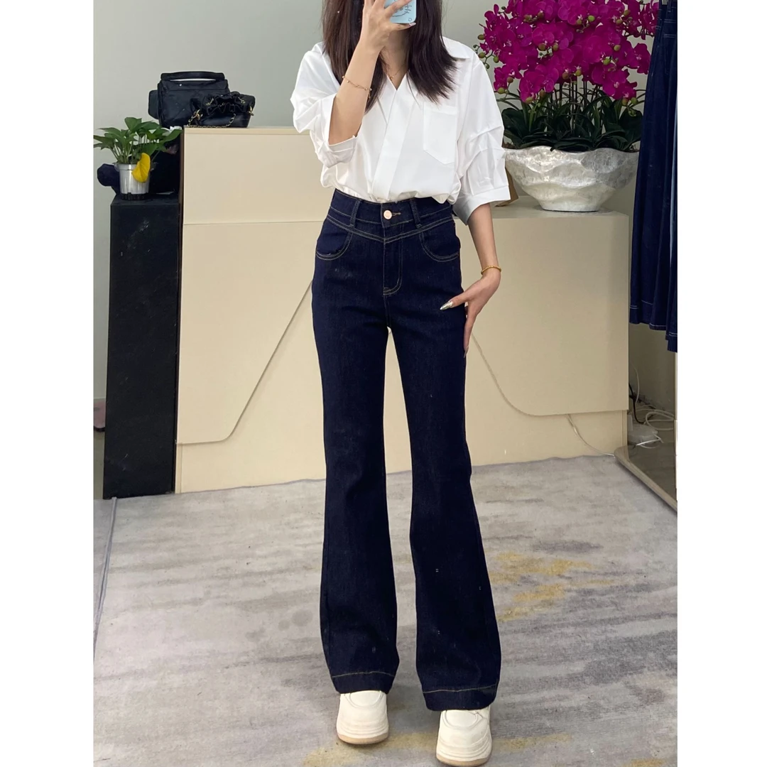 (断码捡漏)3106修身弹力微喇裤丹宁蓝高腰秋款显瘦牛仔裤喇叭裤