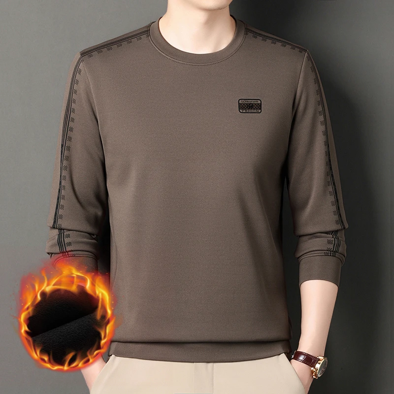 冬季中青年男新款加绒加厚卫衣套头圆领宽松保暖休闲时尚长袖上衣