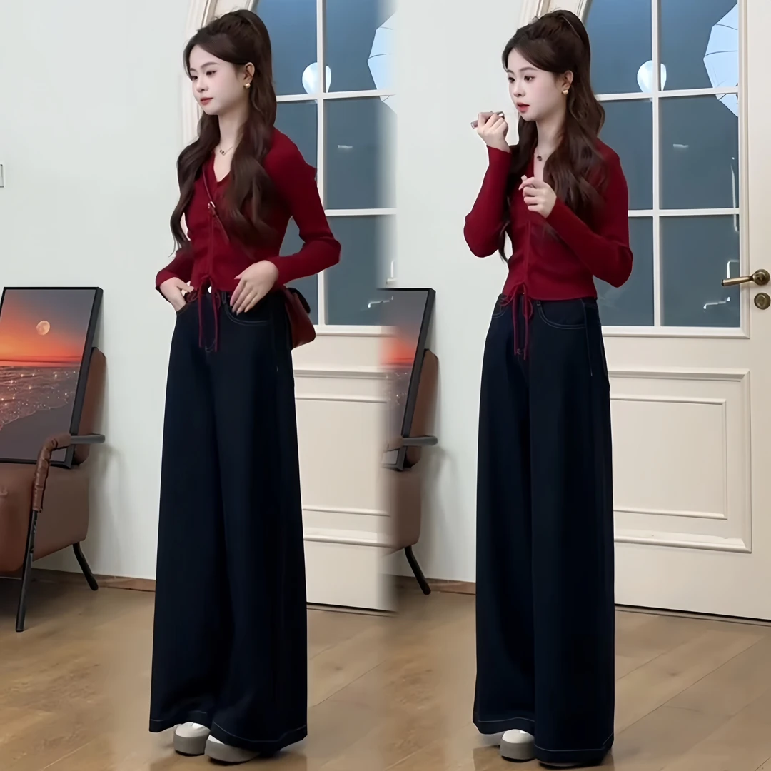 早秋新款修身气质红色针织衫V领女装时髦高级显瘦百搭打底衫长袖