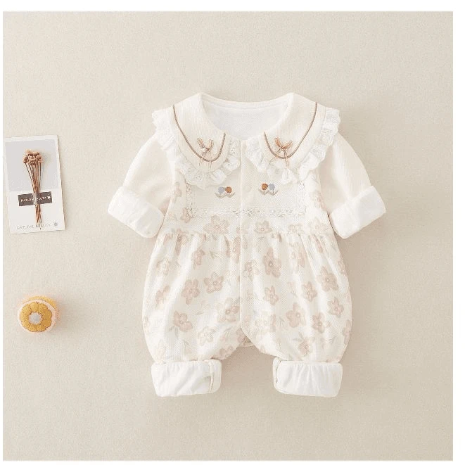 婴儿衣服春秋季女宝外出服长袖连体衣洋气宝宝春装娃娃领公主哈衣