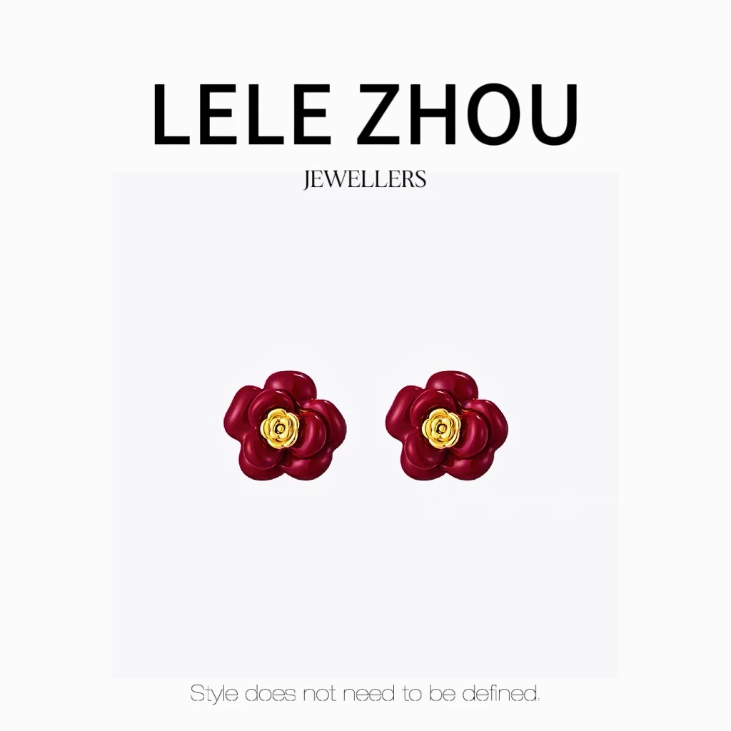 铜合金耳饰 圣诞节限售美拉德重磅滴油山茶花耳钉LEED231152