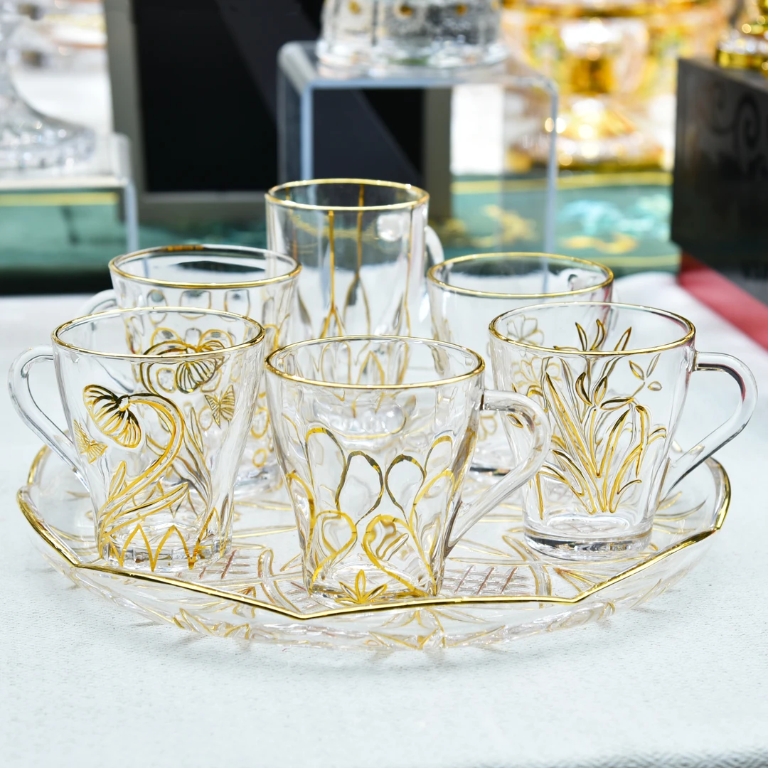 【金像】把杯平盘7件套 描黄金线欧式轻奢咖啡杯茶饮杯创意