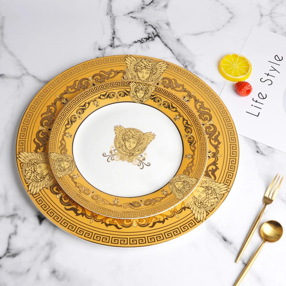 【金像】家用轻奢藏品 9寸 12寸 骨质瓷平盘 金美杜莎