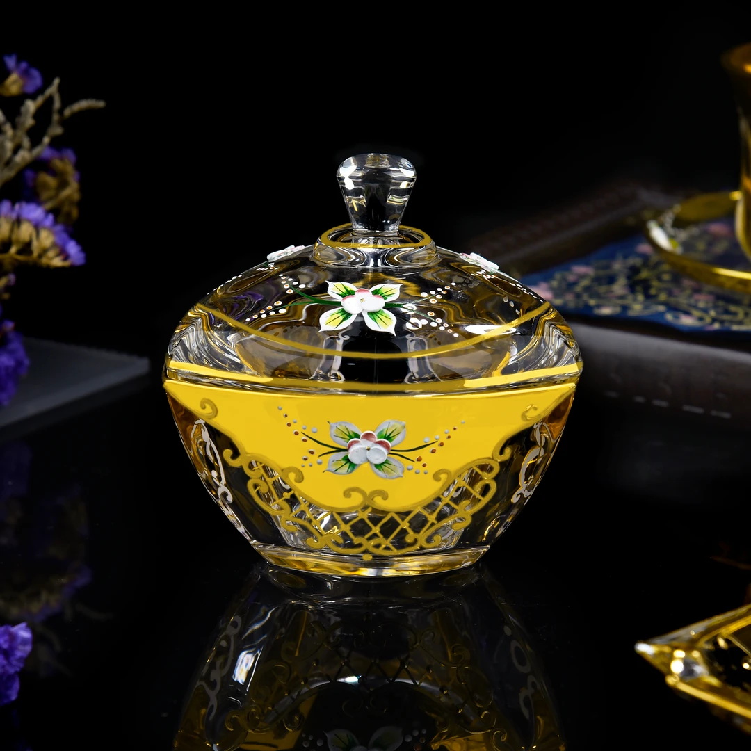 【金像】黄金珐琅花+D115三角珐琅糖缸手工家用彩色加厚描金