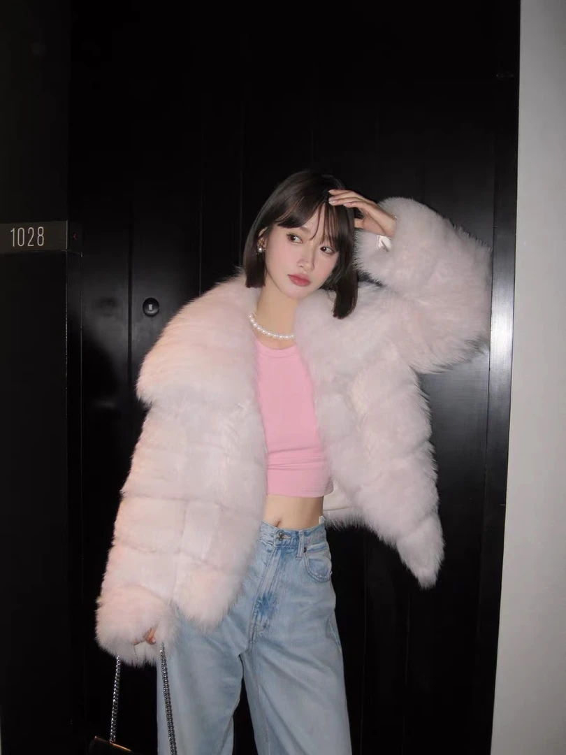 苏 su玫瑰慕斯2024网红新款翻领狐狸毛车条冬装外套