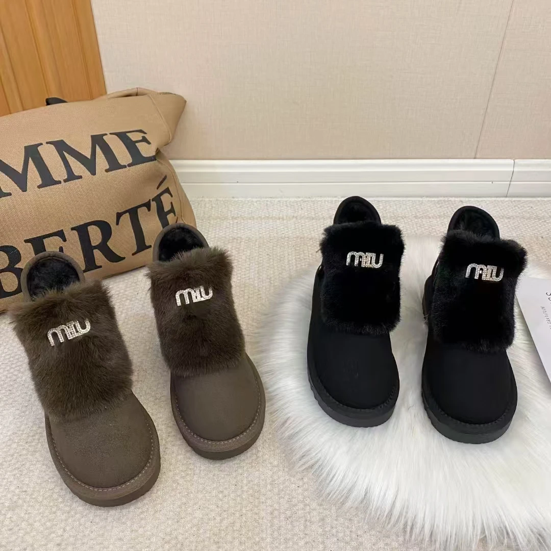 厚毛低跟保暖雪地靴