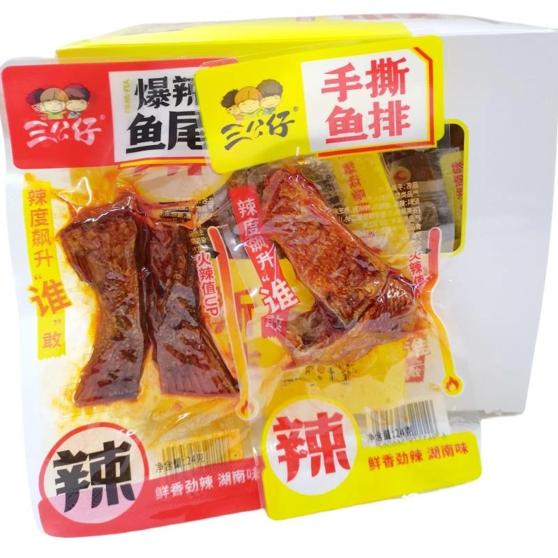 三公仔手撕鱼排香辣包独立小包装开袋即食麻辣鱼休闲小零食