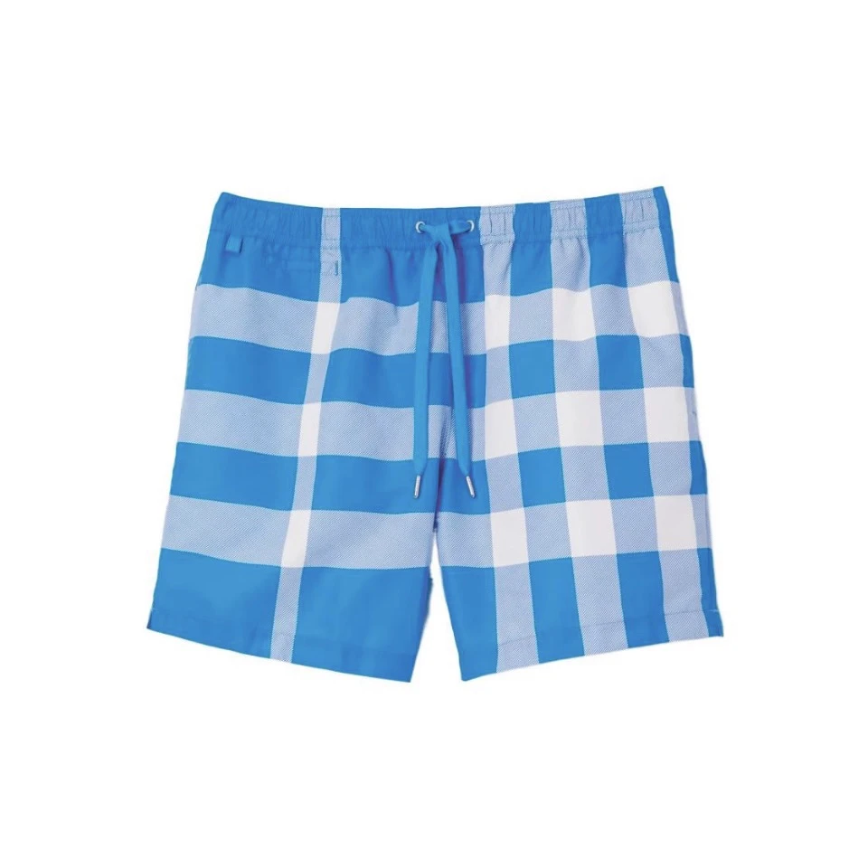 全新未使用 BURBERRY/博柏利 经典天蓝色格纹休闲沙滩裤短裤