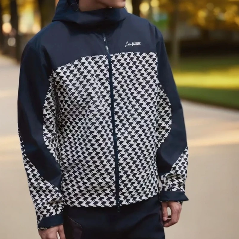 全新未使用 LouisVuitton/路易威登 千鸟格防风拉链连帽夹克/JIMI