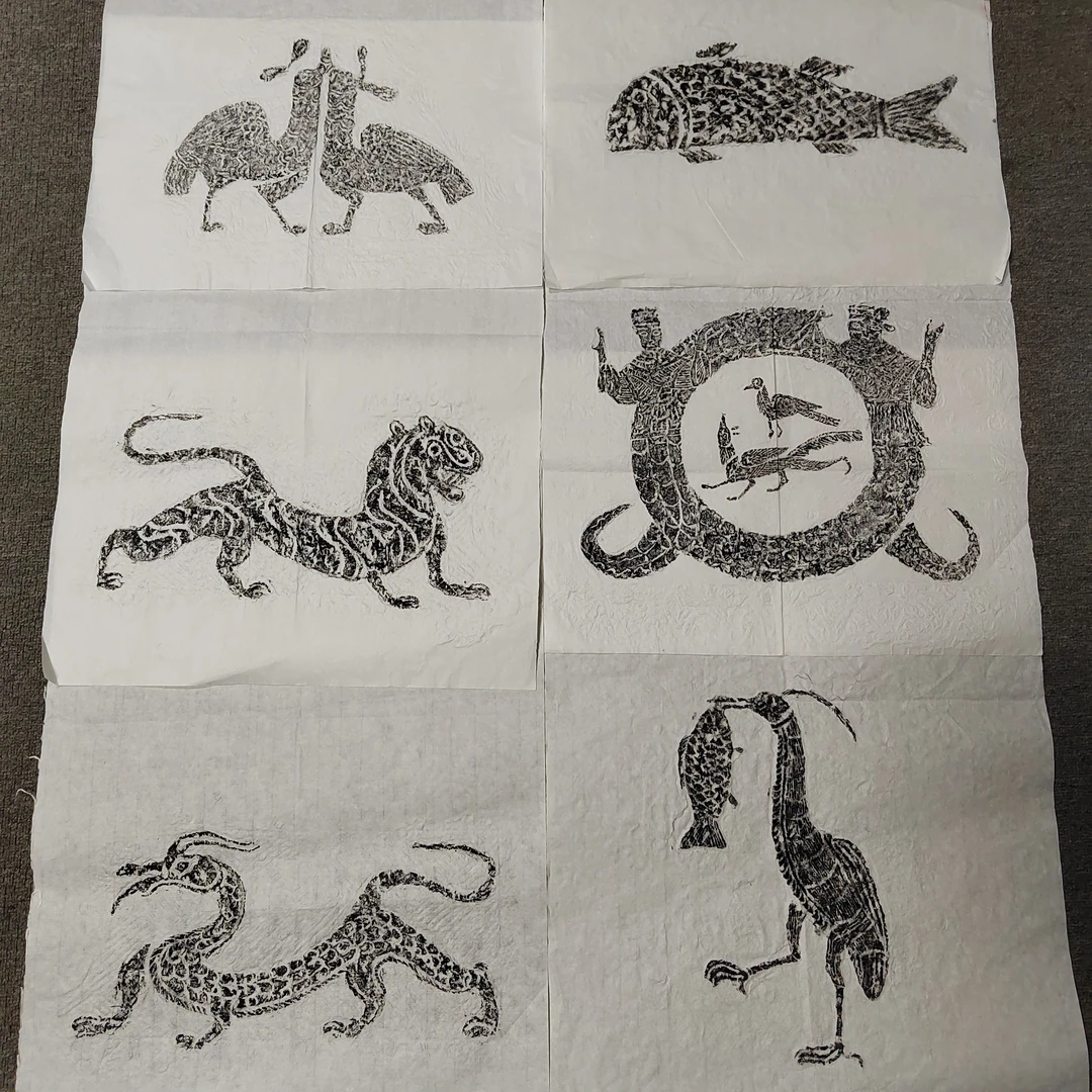 汉画瑞兽拓片小品一组六张