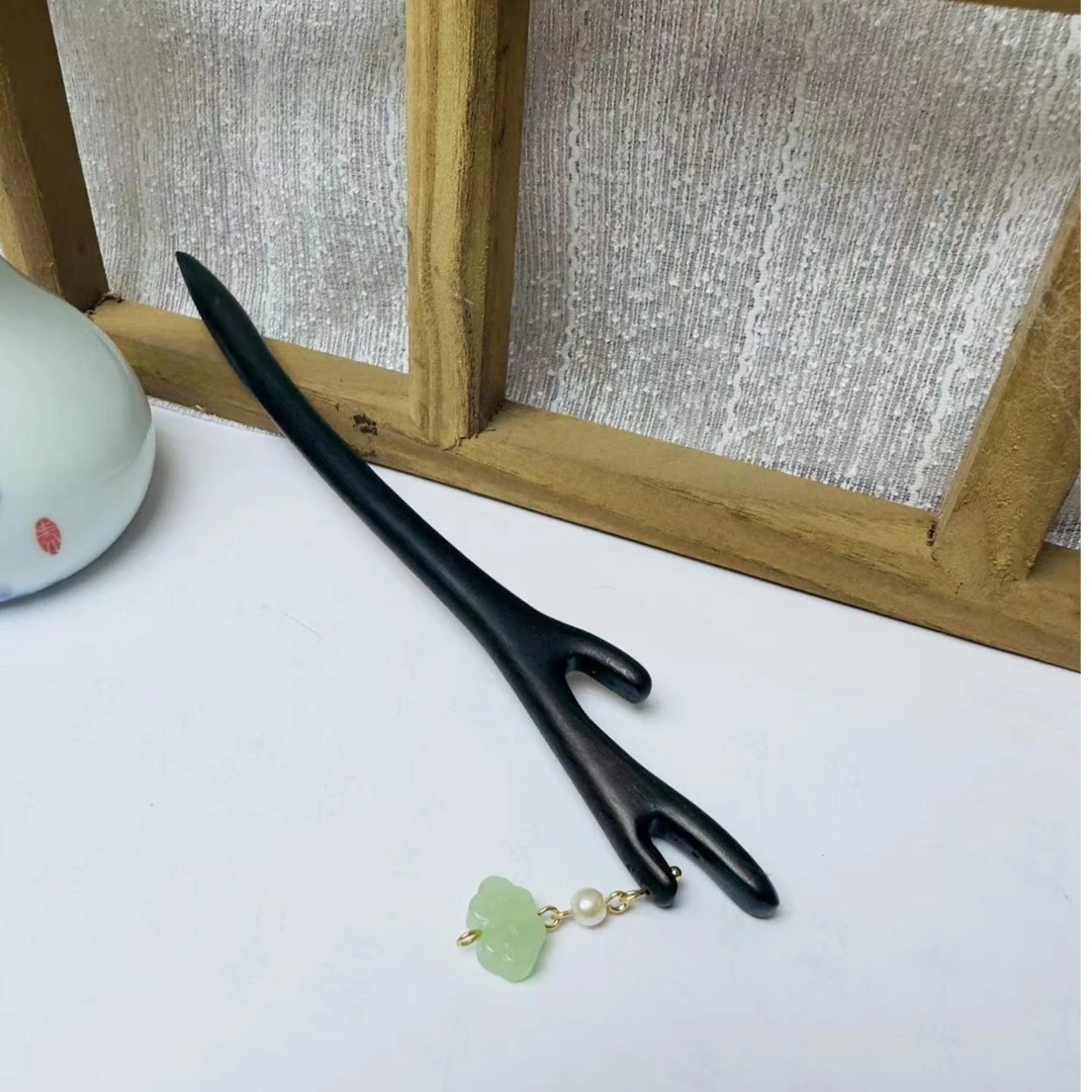 黑檀紫光檀【鹿角】流苏发簪手工艺木簪