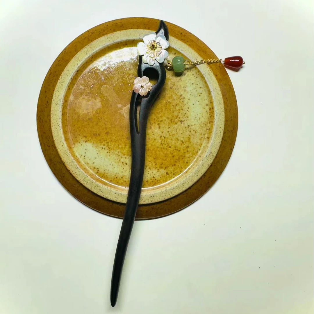 蝶贝花紫光檀中式发簪福利款