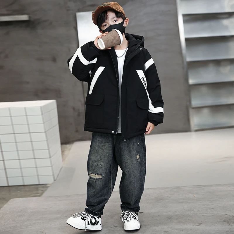 男童2024冬款冲锋衣派克棉服休闲潮流韩版中大童帅气男孩连帽潮