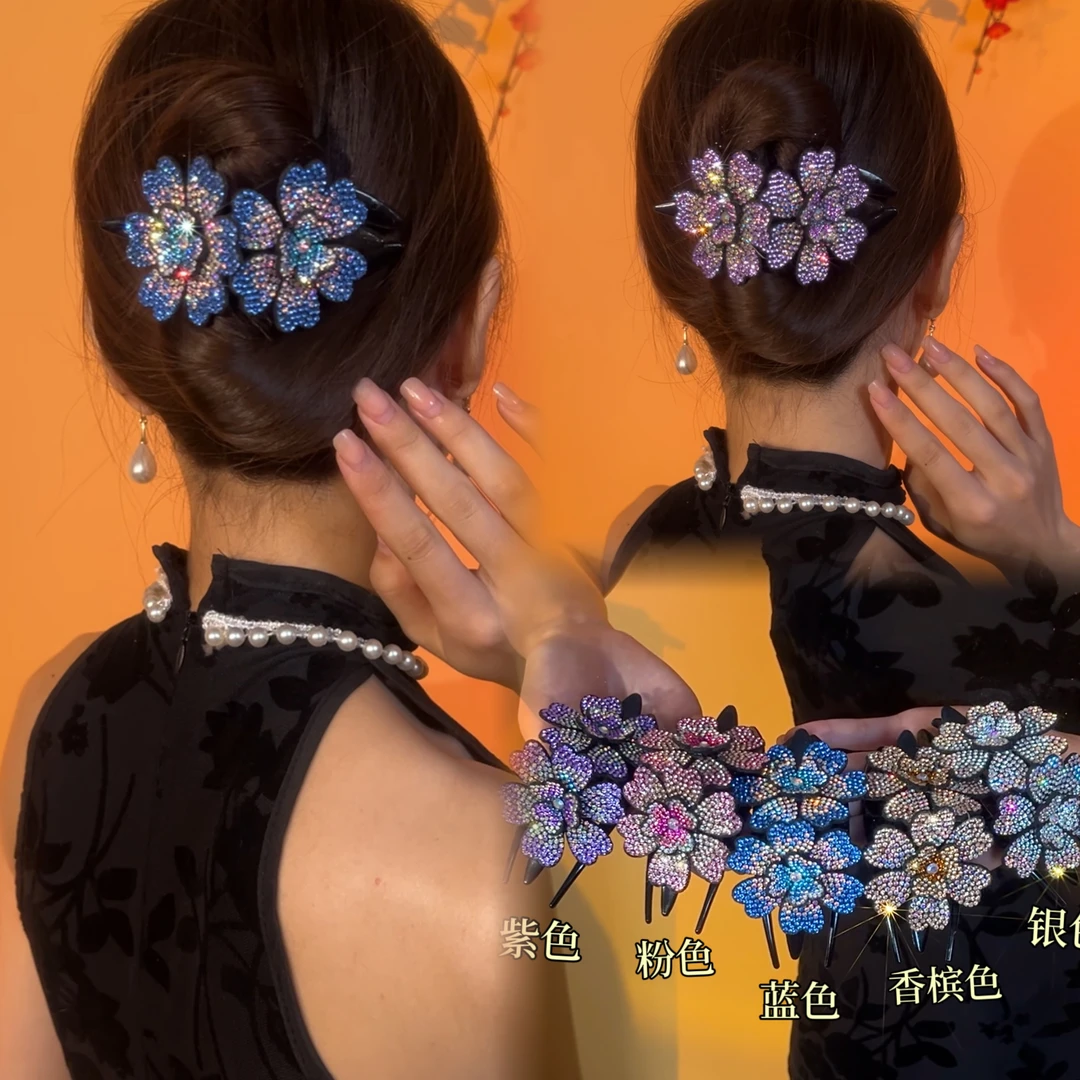 气质优雅妈妈花朵盘发夹闪闪鸭嘴夹发卡百搭