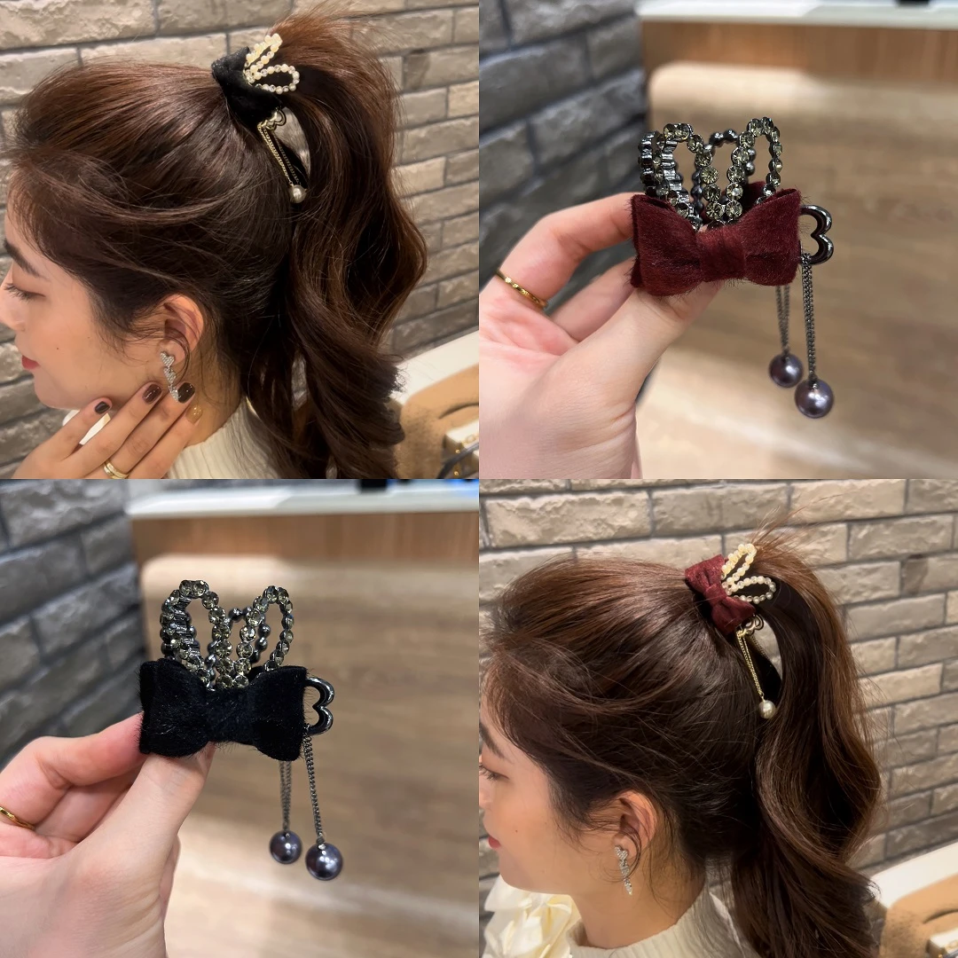 高奢闪闪蝴蝶结兔耳流苏高马尾抓夹马尾神器头饰马尾抓夹固定器