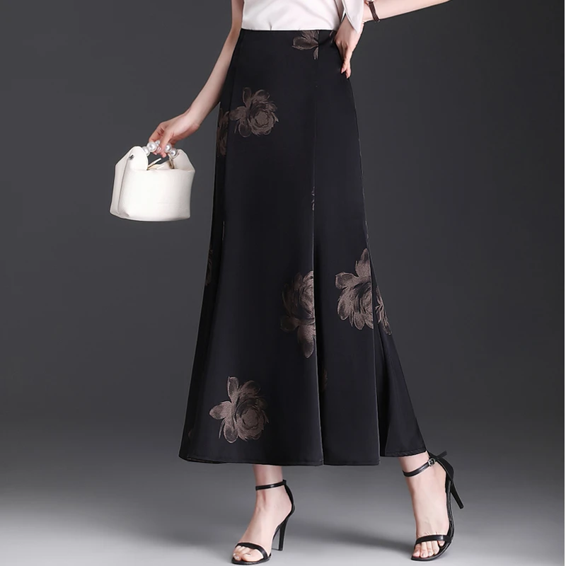 国风印花半身裙子2025春季新款高腰显瘦长裙女气质鱼尾裙子