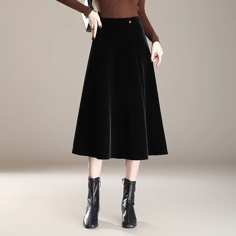 a字裙半身裙女秋冬2025新款中长显瘦伞裙垂感百搭通勤裙子