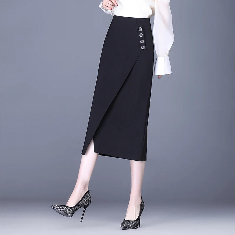 黑色不规则半身裙女2025春秋新款显瘦小众包臀裙中长款气质一步裙